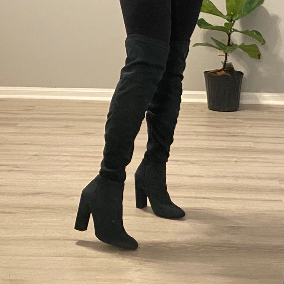hunter green thigh high boots